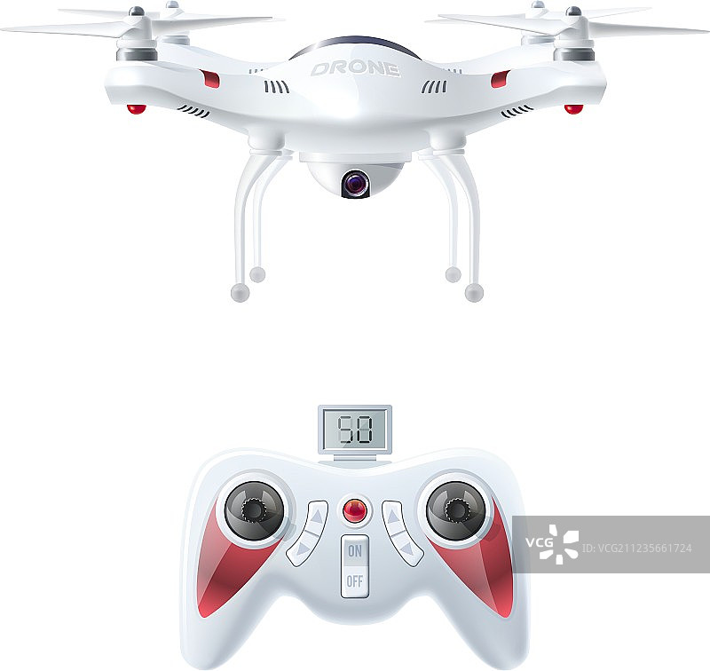 带无线电控制器的逼真无人机图片素材