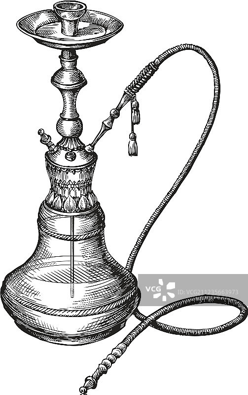 手绘复古水烟草图图片素材