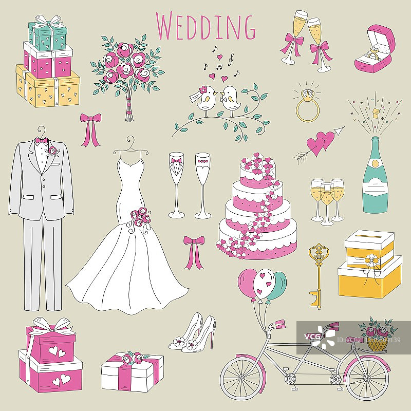 手绘婚礼图标合集图片素材