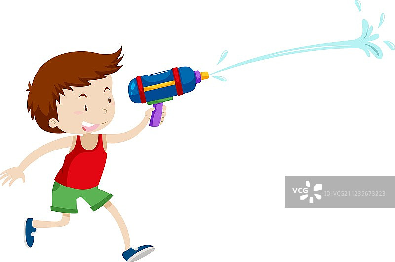 男孩玩水枪图片素材