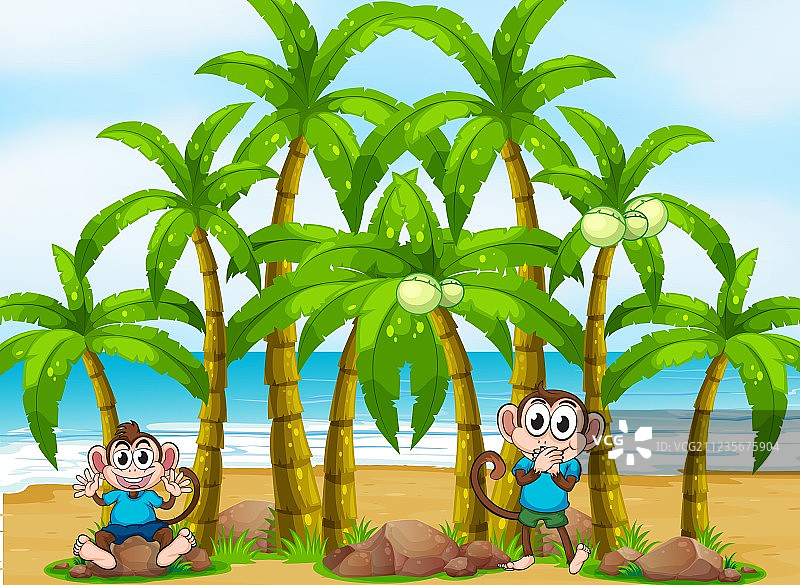 有高大的椰子树和嬉戏的海滩图片素材