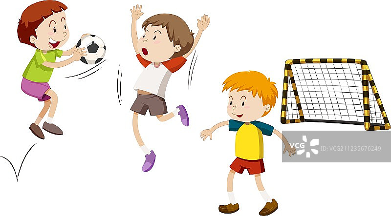 三个男孩在踢足球图片素材