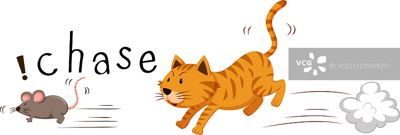 姜黄色的猫追逐老鼠图片素材
