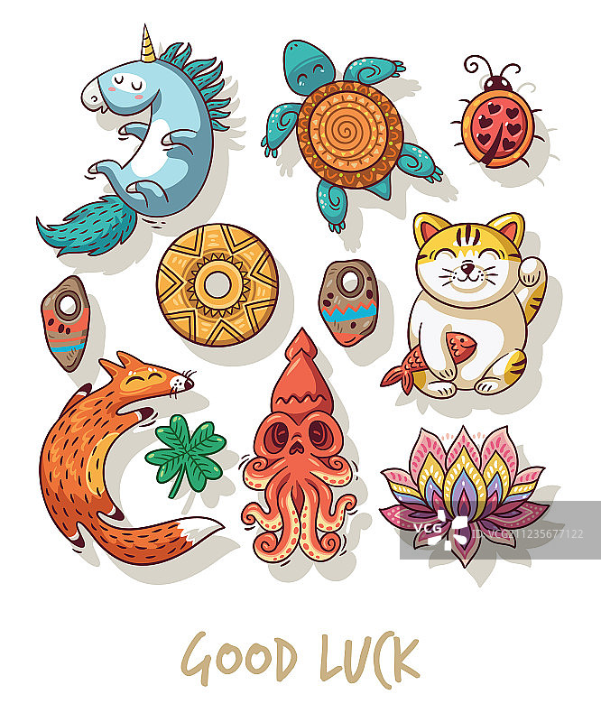 幸运护身符和吉祥符号合集图片素材