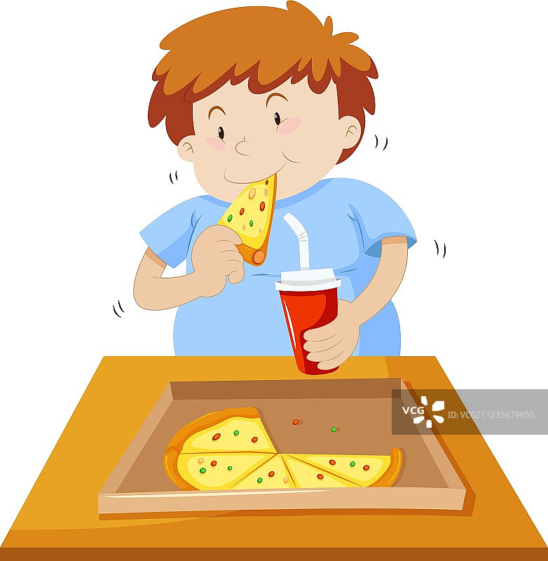 男人吃披萨喝汽水图片素材