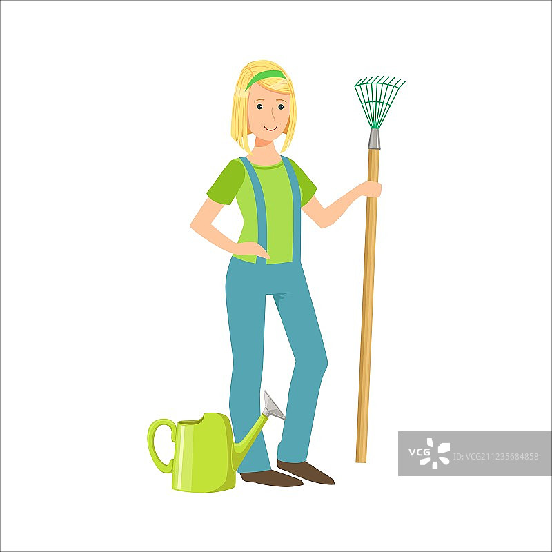 快乐的人们：手持耙子的女农民图片素材