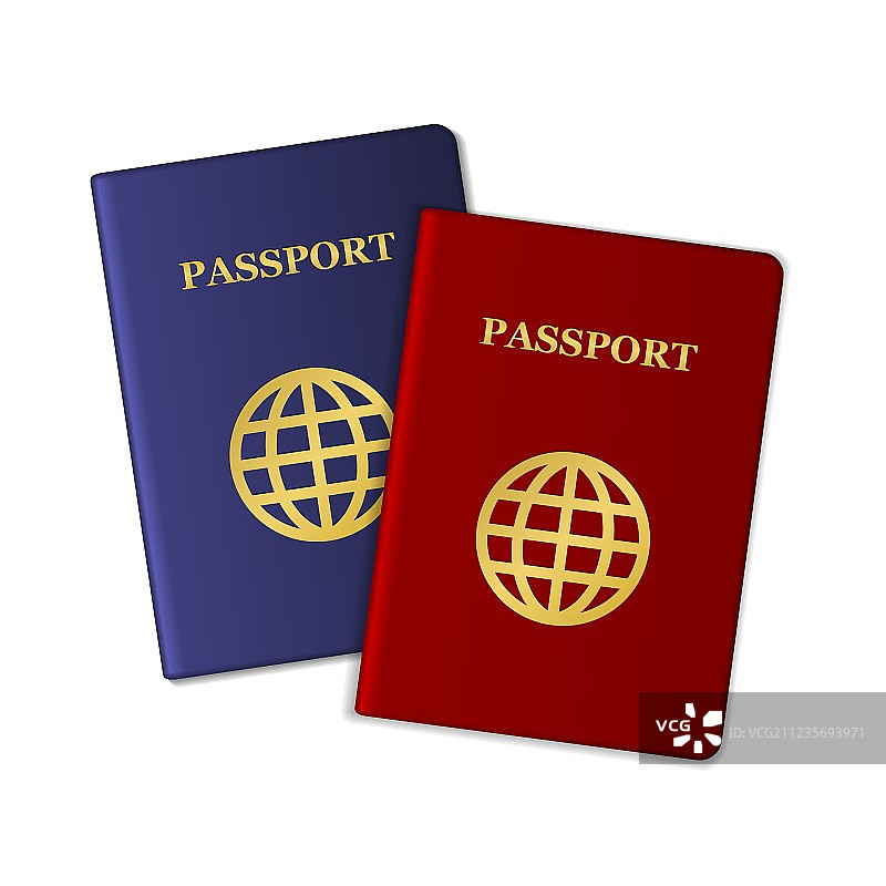 白色背景上的蓝色和红色护照图片素材