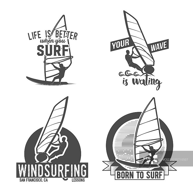 帆板运动徽章和标志套装图片素材