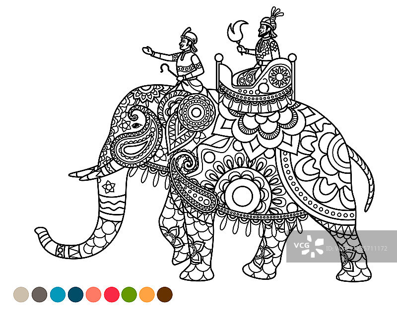 带大君和象的抗压填色页图片素材