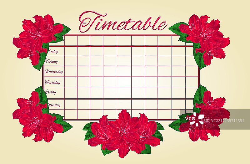 每周时间表与红色杜鹃花图片素材