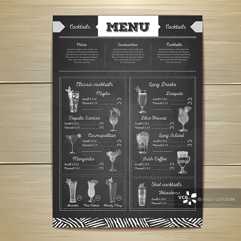 复古粉笔绘画鸡尾酒菜单设计图片素材