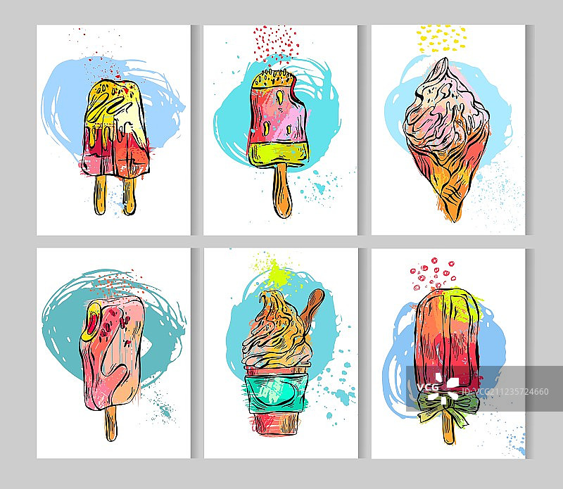手绘纹理冰淇淋卡片模板图片素材