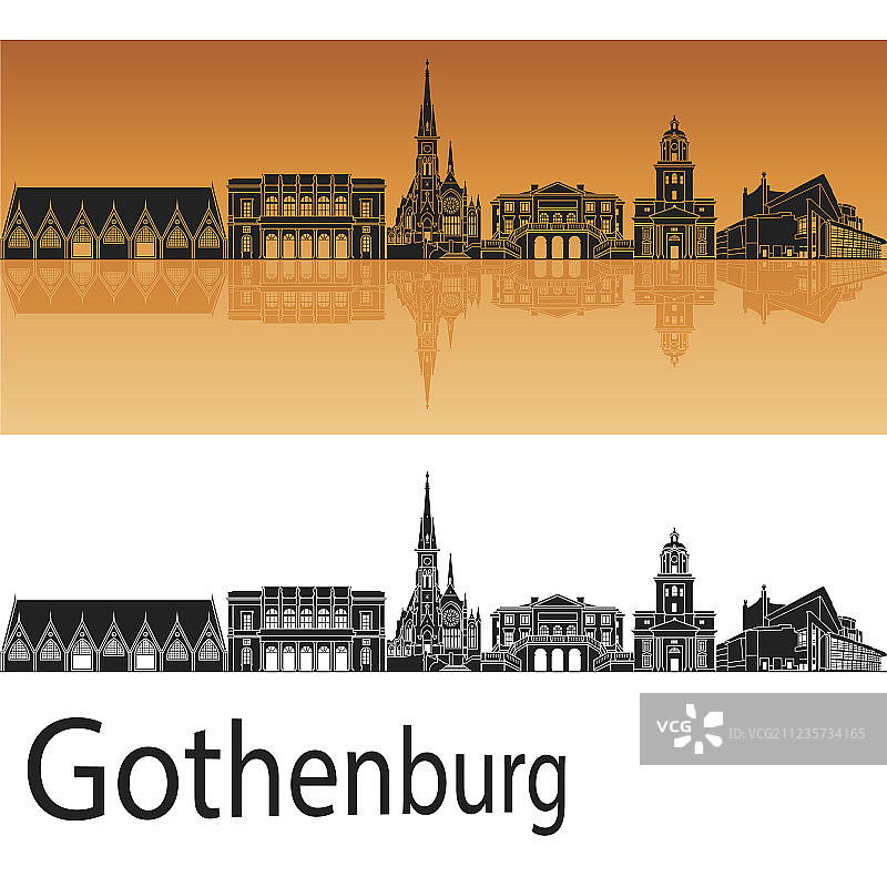 橙色背景下的哥德堡天际线图片素材