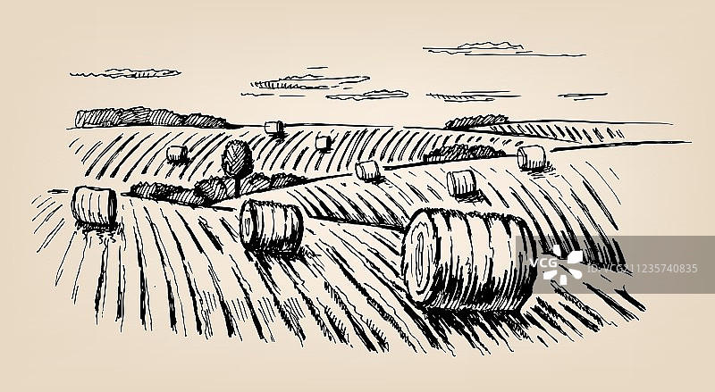 手绘村庄图片素材