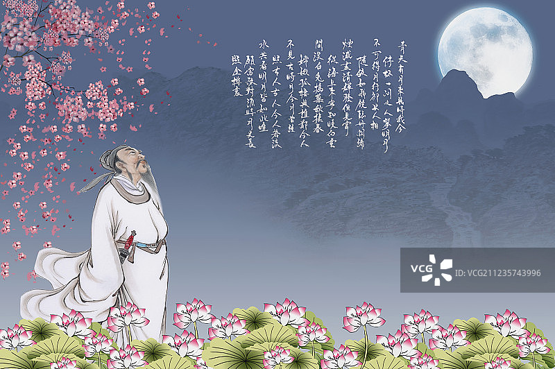 李白诗人举头望明月图片素材