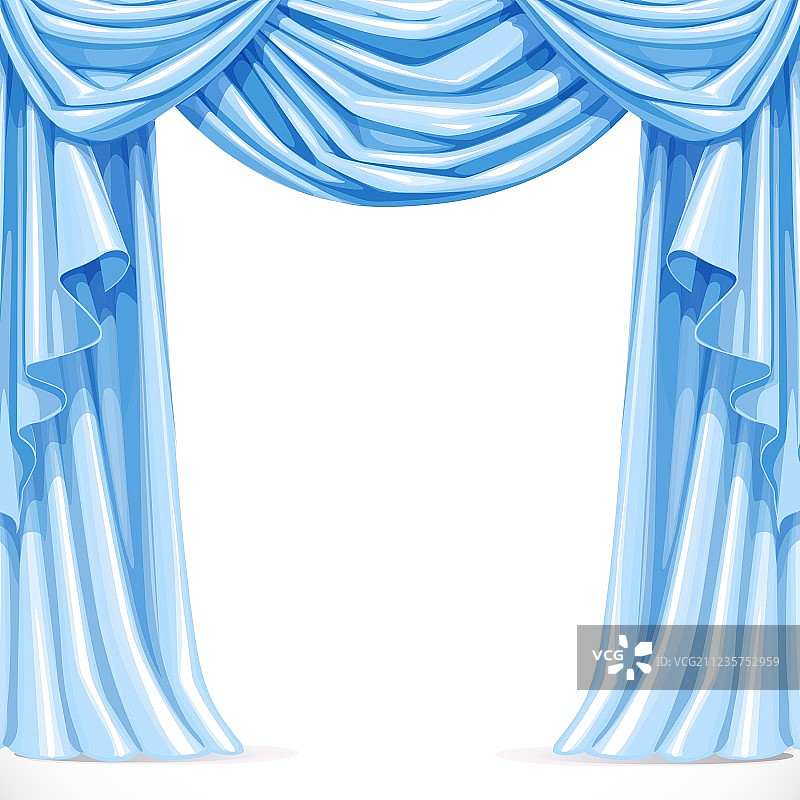带有帷幔的大型蓝色窗帘图片素材