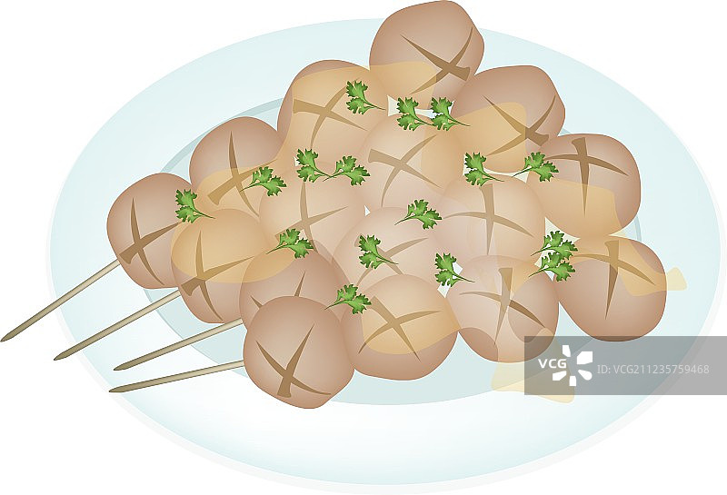 白色餐盘里的泰式烤肉丸图片素材