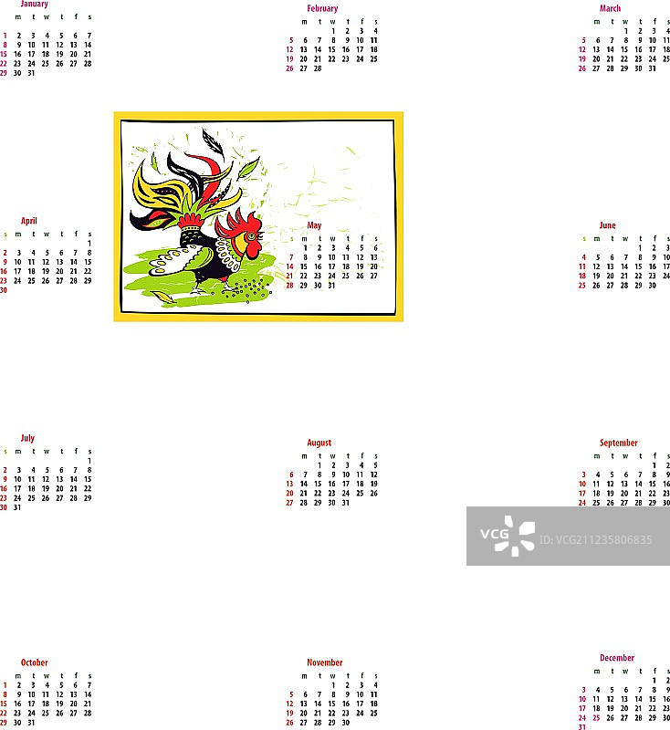 2017年农历鸡年日历图片素材