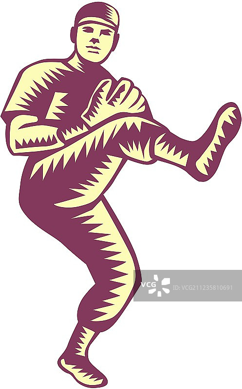 投球的棒球投手（木刻）图片素材