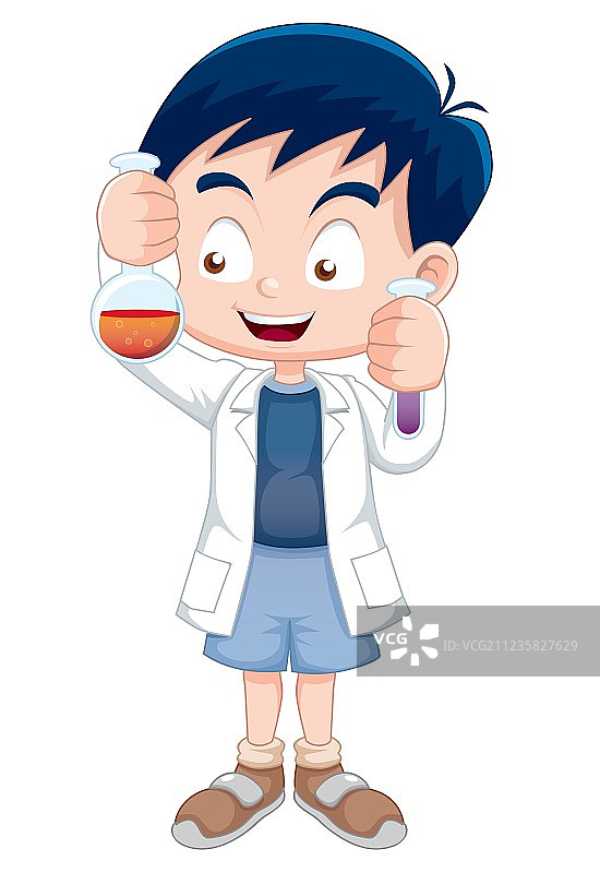 小男孩拿着试管图片素材