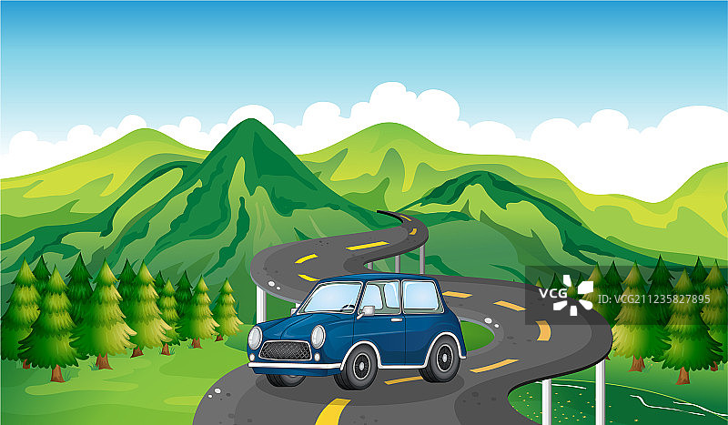 蓝色汽车与蜿蜒道路图片素材