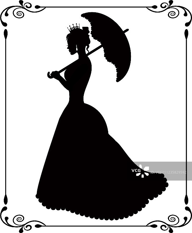 复古图案边框中的公主剪影图片素材