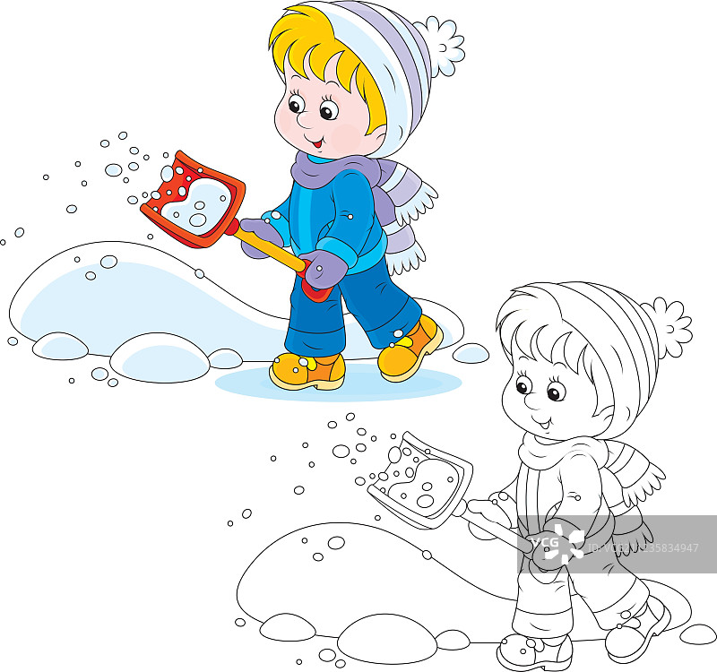 拿着雪铲的儿童图片素材
