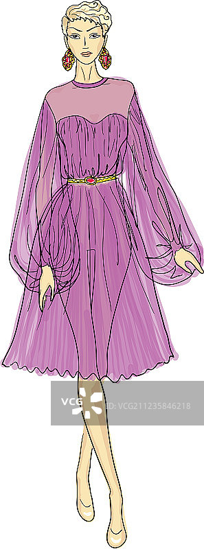雪纺连衣裙女士时装素描图片素材