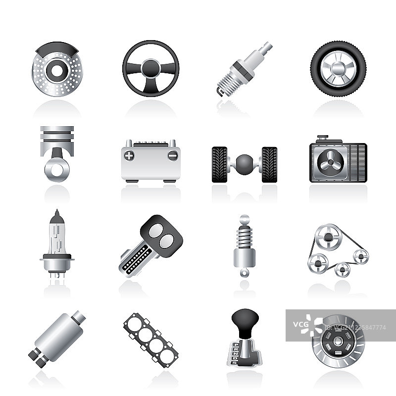 不同种类的汽车零件图标图片素材