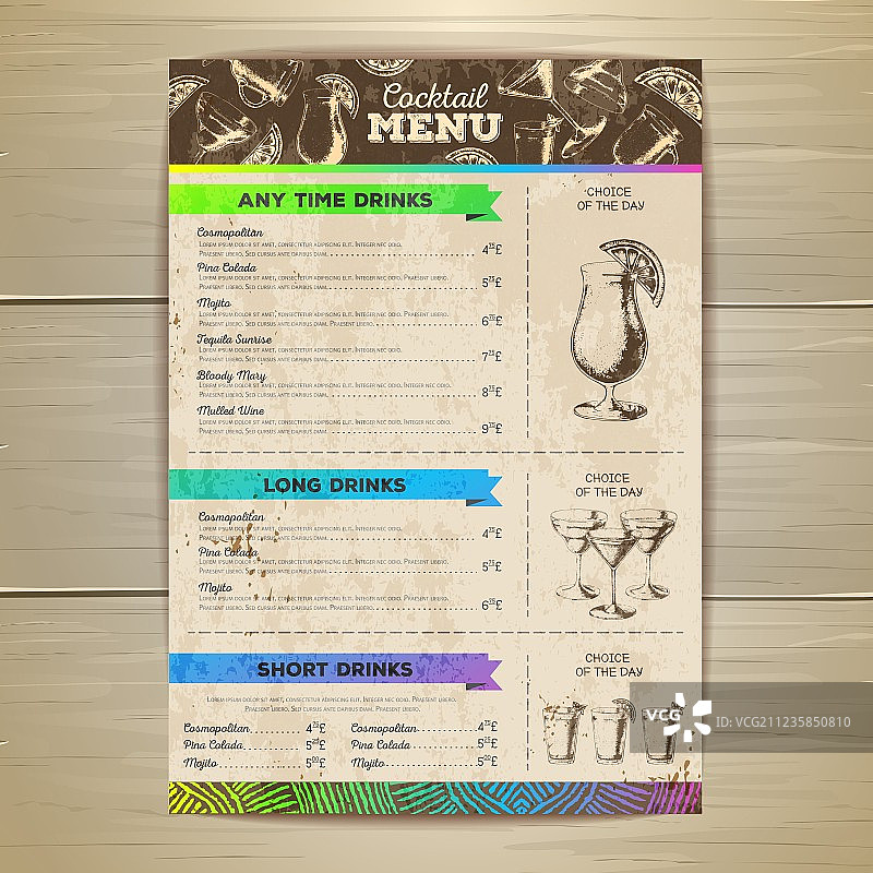 复古鸡尾酒菜单设计文档模板图片素材