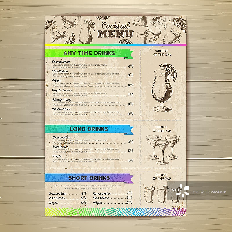 复古鸡尾酒菜单设计文档模板图片素材
