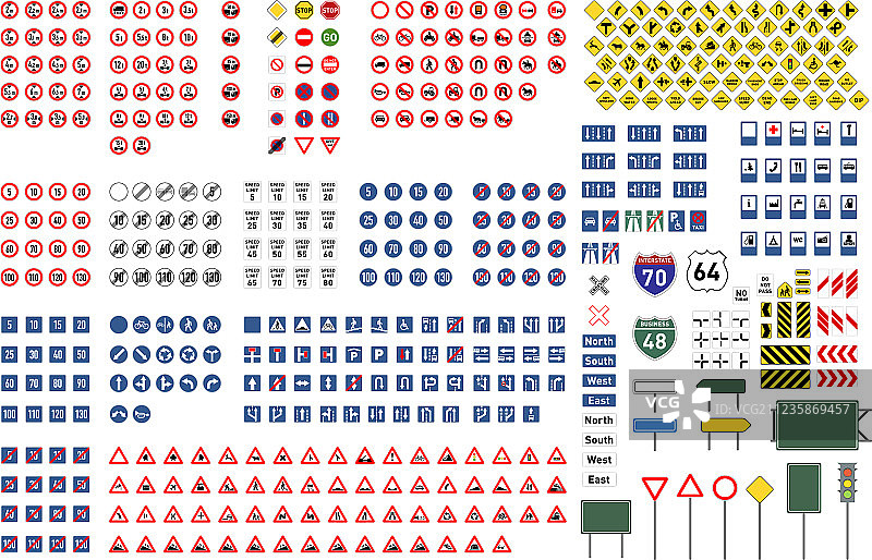 白色背景上的大型国际道路标志合集图片素材