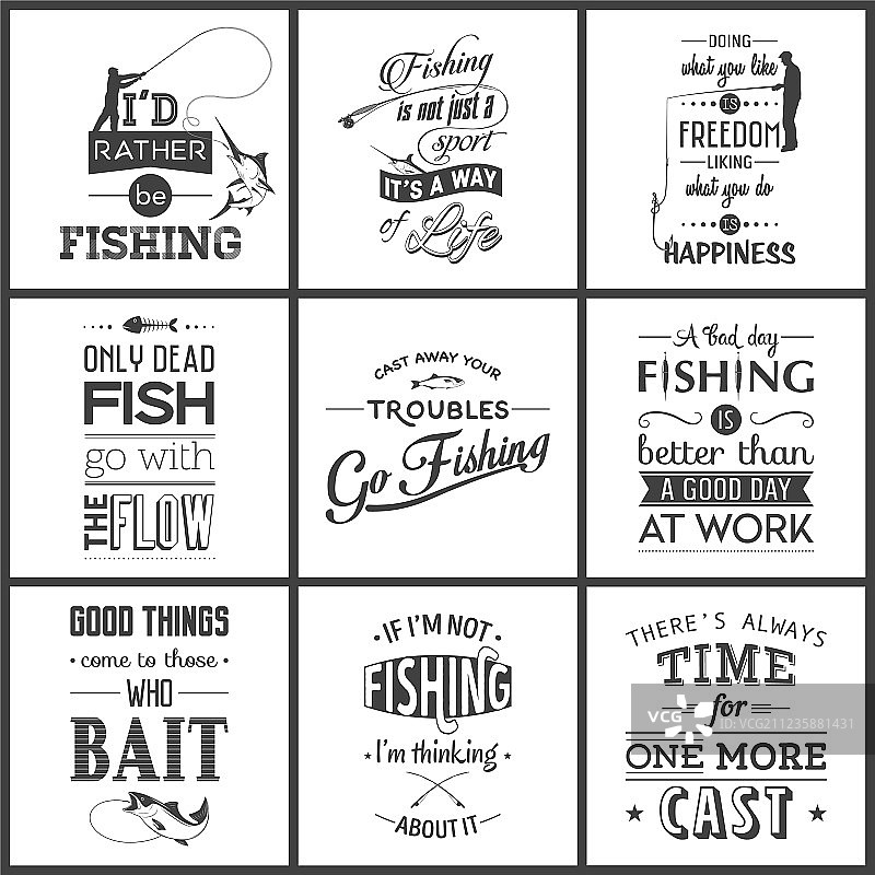 复古钓鱼排版引言套装图片素材