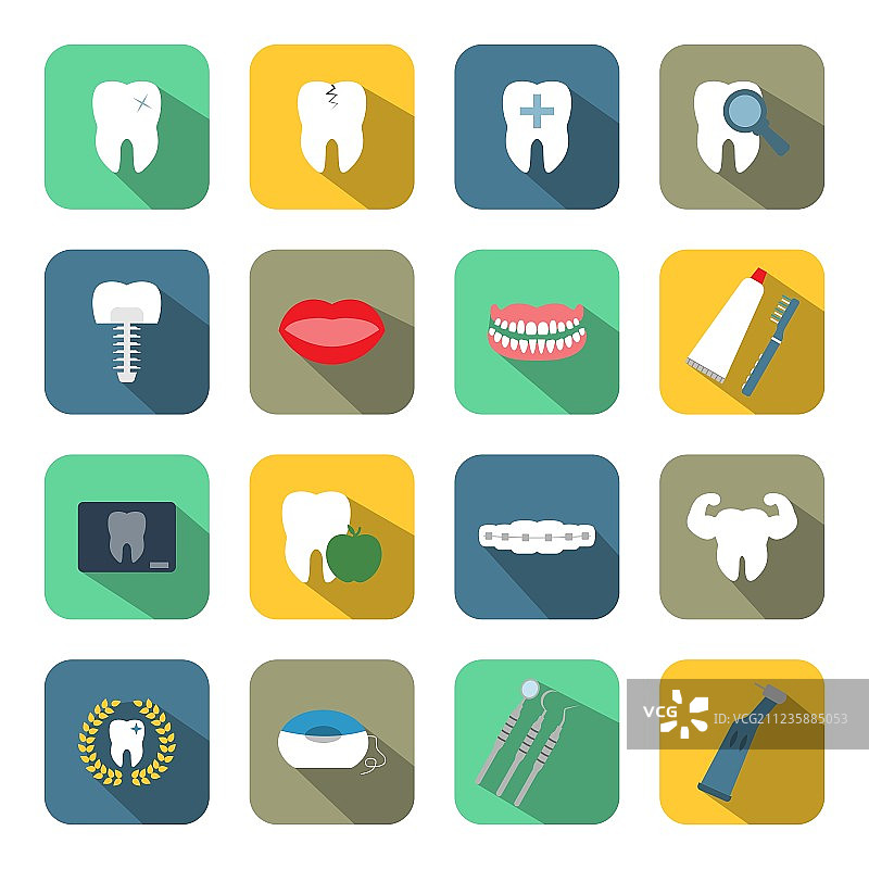 牙科和牙齿健康扁平风格图标集图片素材