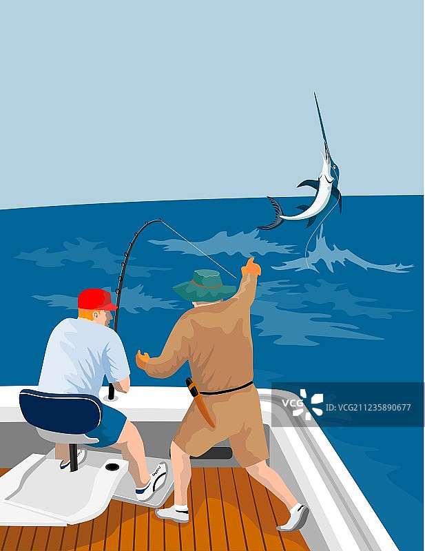 复古蓝枪鱼跳跃图片素材