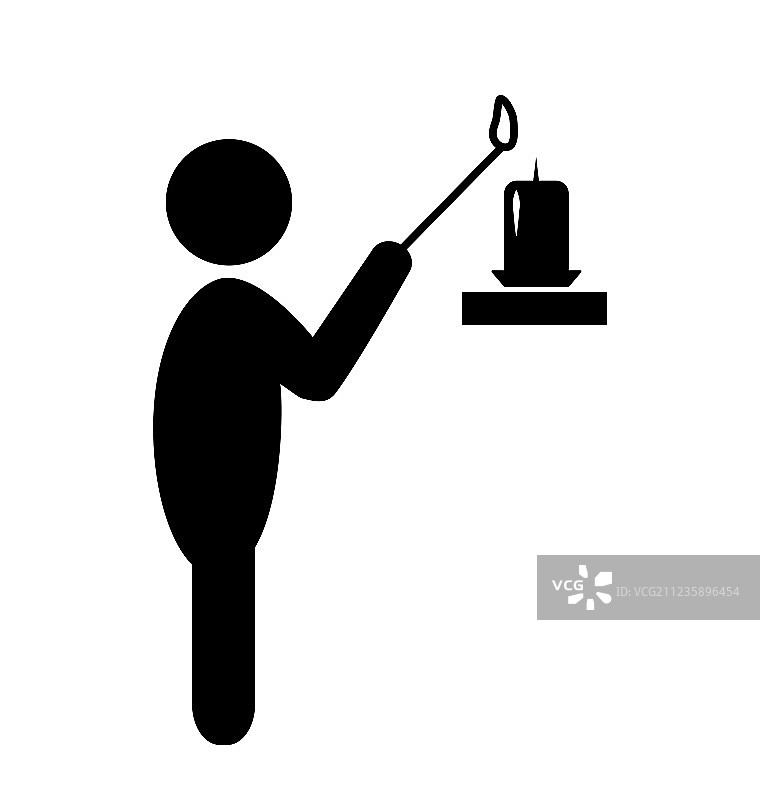 男子点燃蜡烛扁平黑色象形图图标图片素材