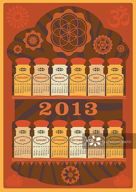 瑜伽香料2013年日历图片素材