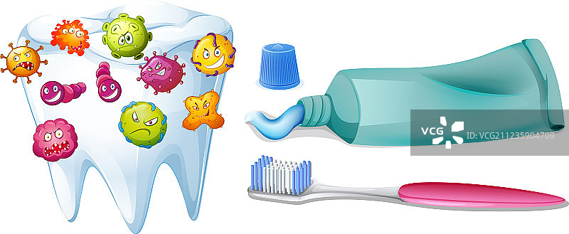 带有细菌和清洁套装的牙齿图片素材