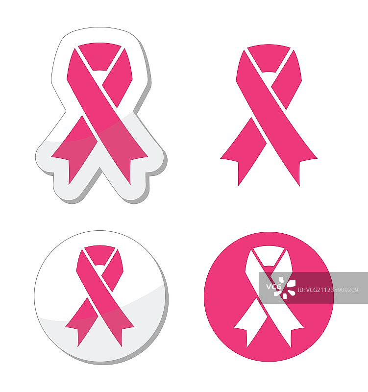 粉色乳腺癌防治丝带标志套装图片素材