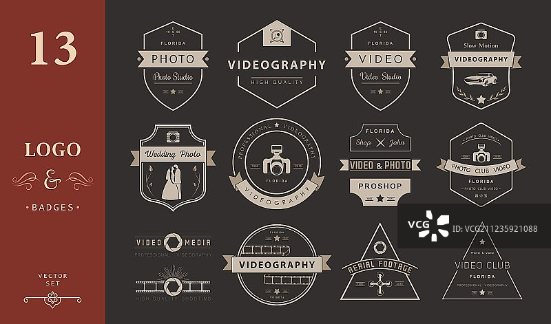 摄影摄像徽章套装图片素材