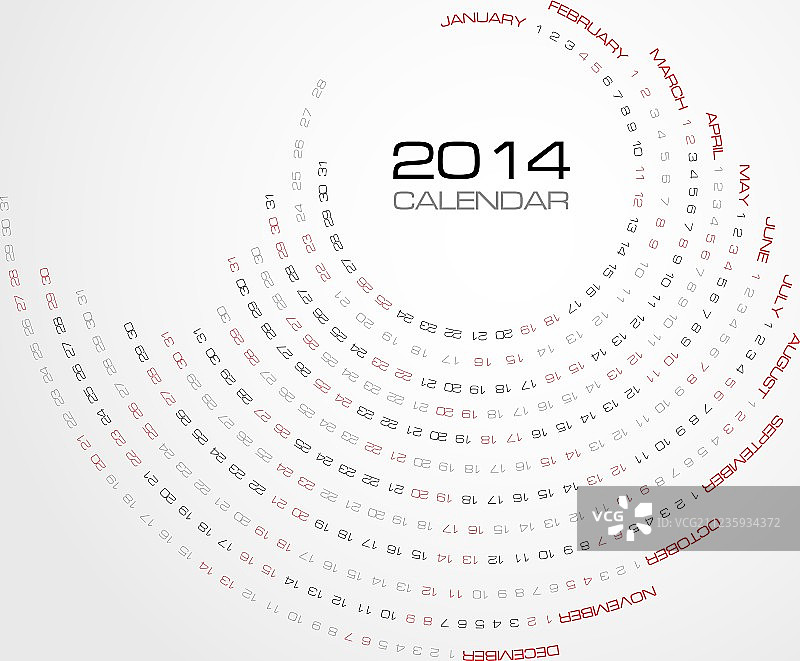 圆形简约2014年日历图片素材