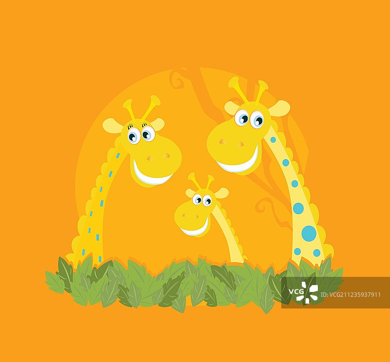 可爱的长颈鹿家庭照图片素材