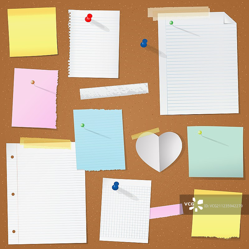 软木板上的纸质便签图片素材