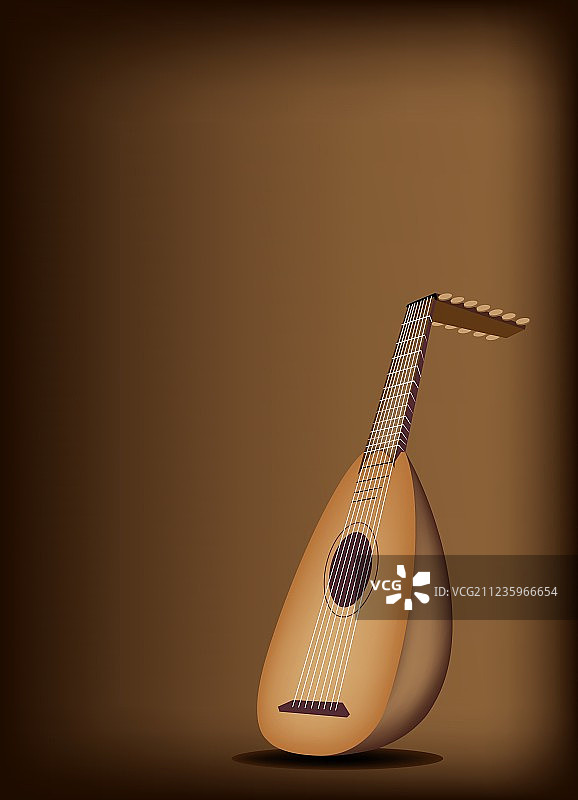 深棕色背景上的古董鲁特琴图片素材