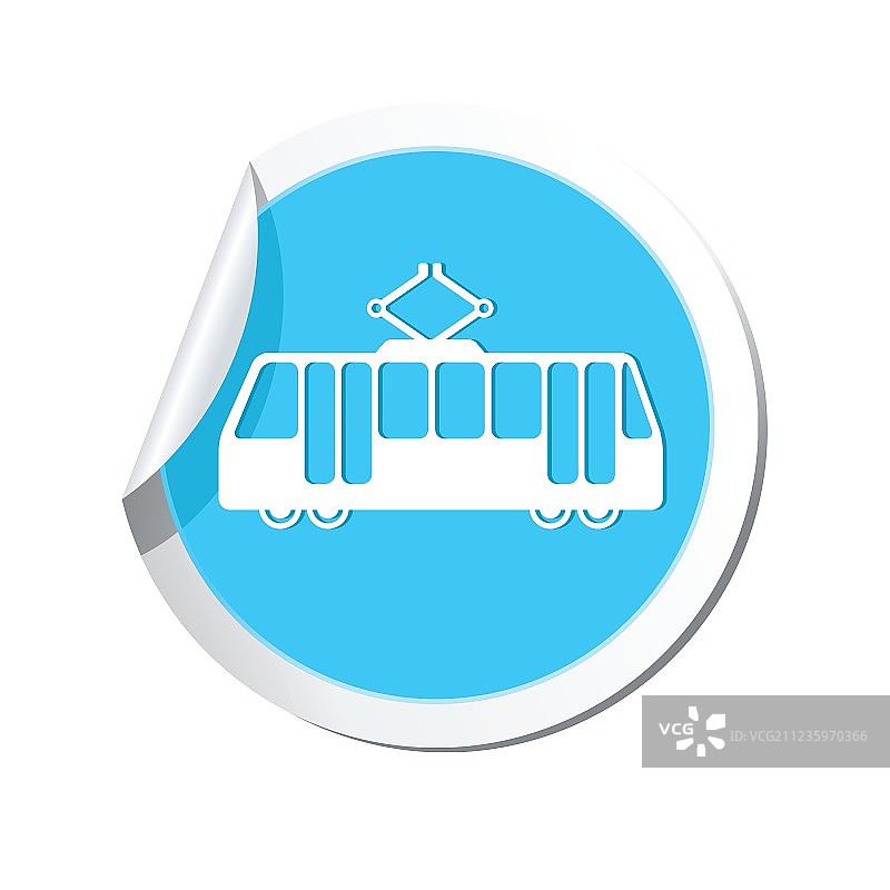 圆形蓝色背景上的有轨电车图标图片素材
