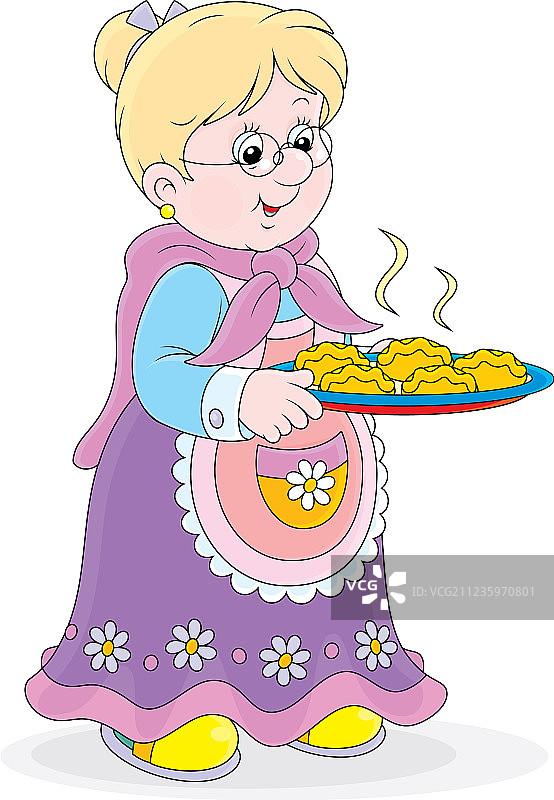 拿着馅饼的老奶奶图片素材