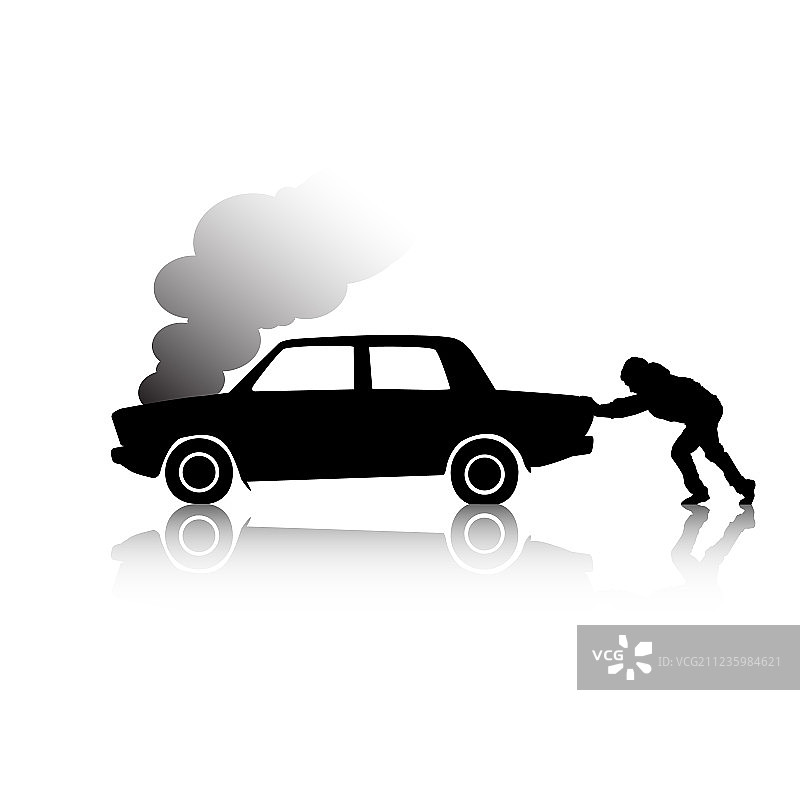 推着抛锚汽车的男人的轮廓图片素材