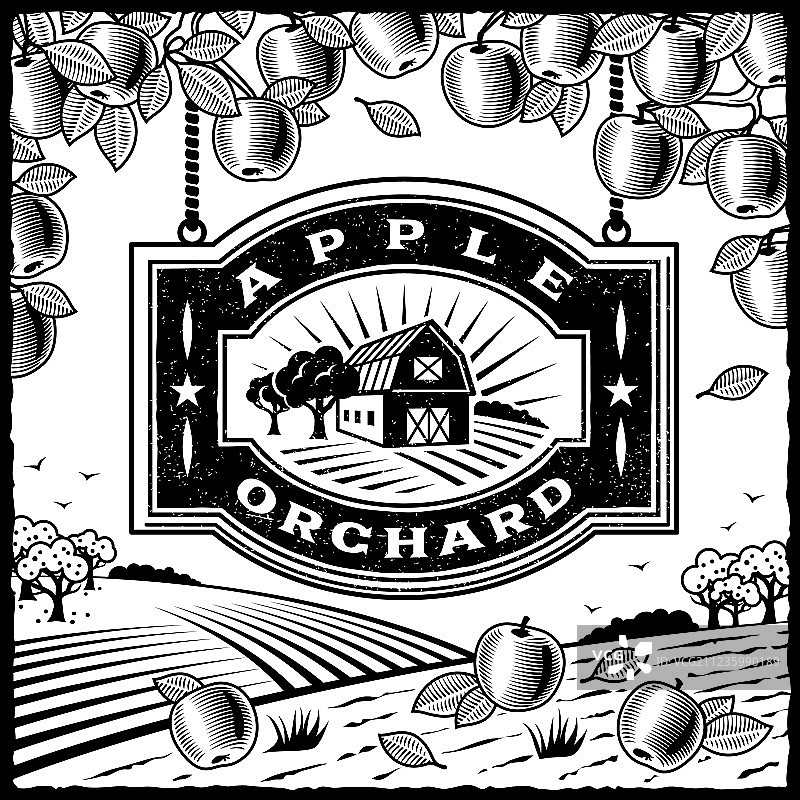 黑白苹果园图片素材
