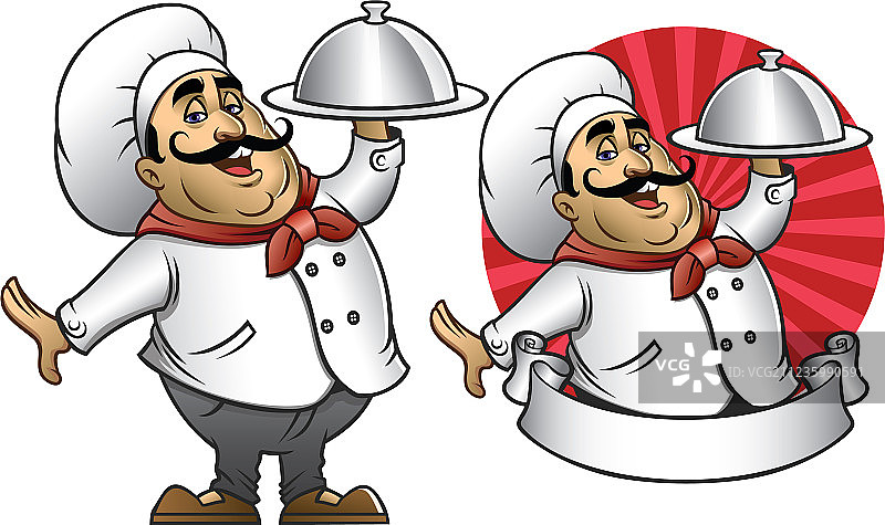 厨师展示菜肴的卡通图片素材