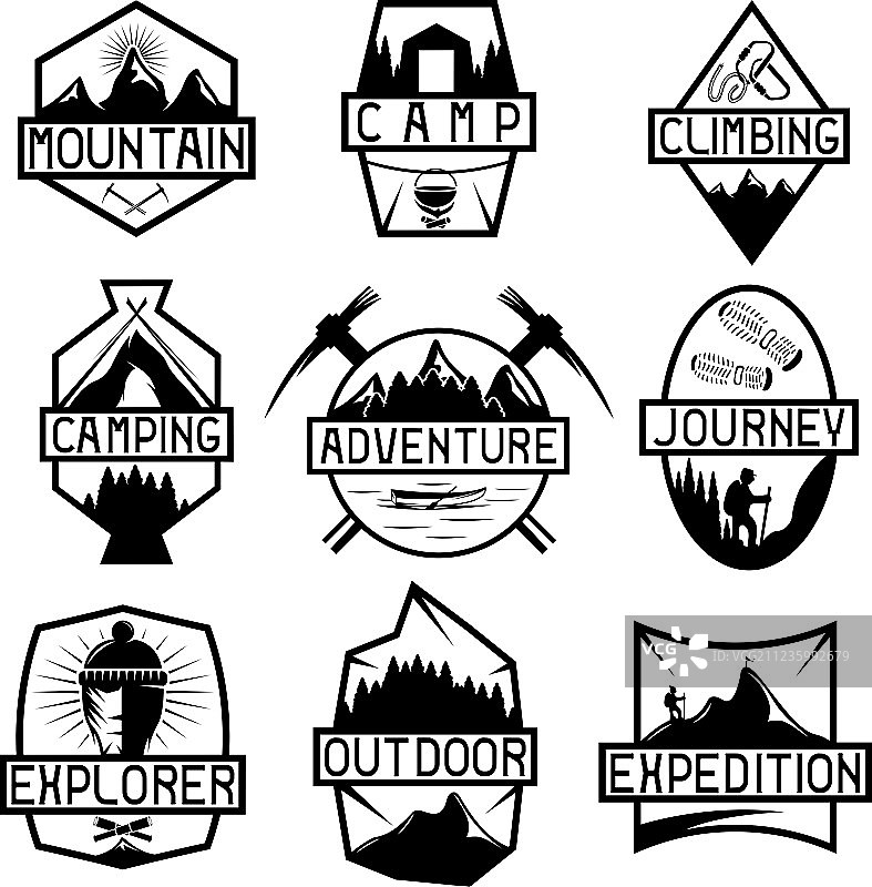 复古登山探险标签套装图片素材